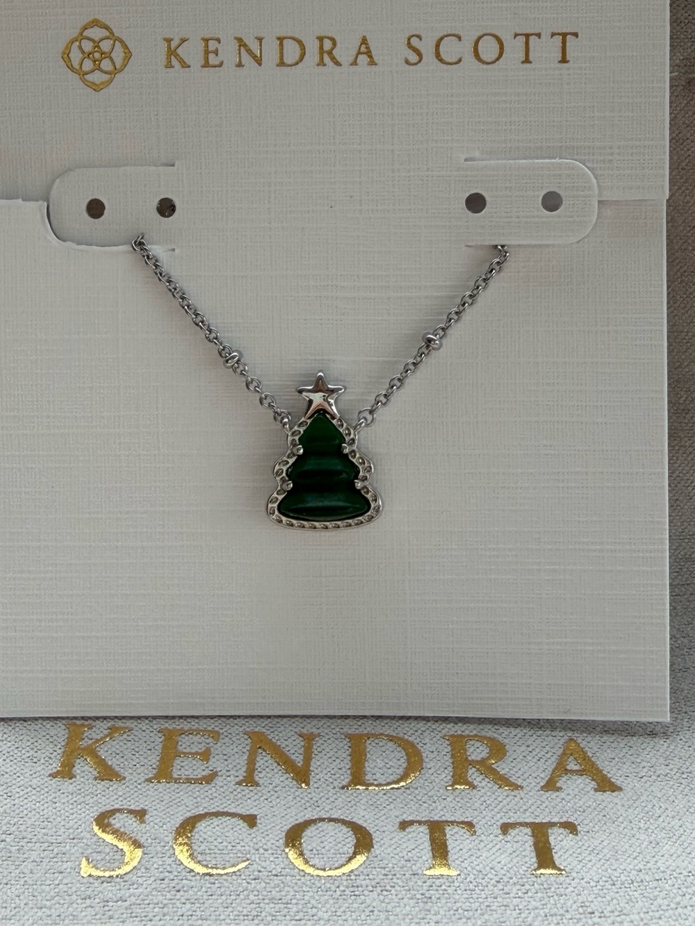✨Kendra Scott Silver Necklace with Dark Green Christmas Tree Pendant